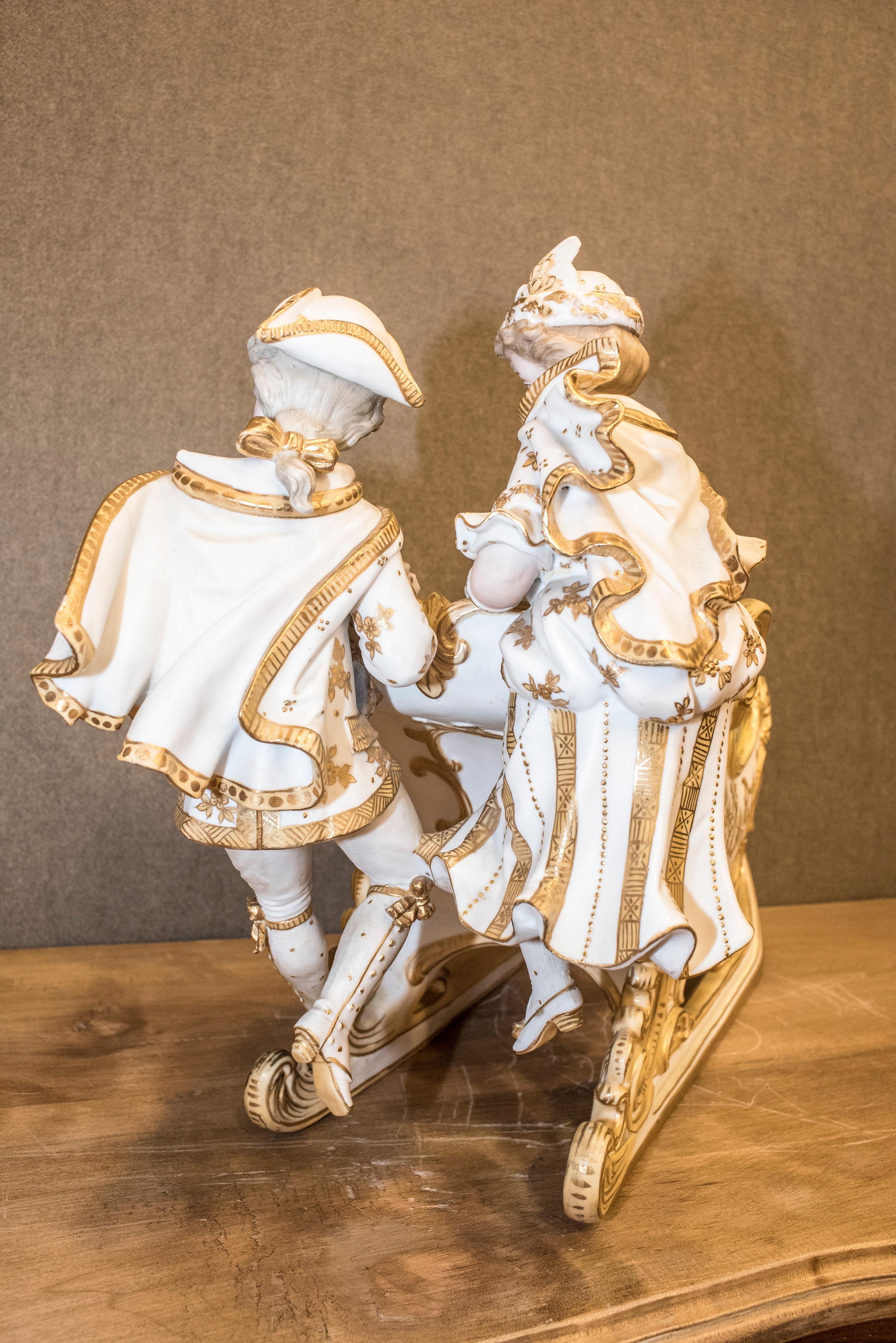 19th Century Polychrome Porcelain Central European Baroque Sleigh 2