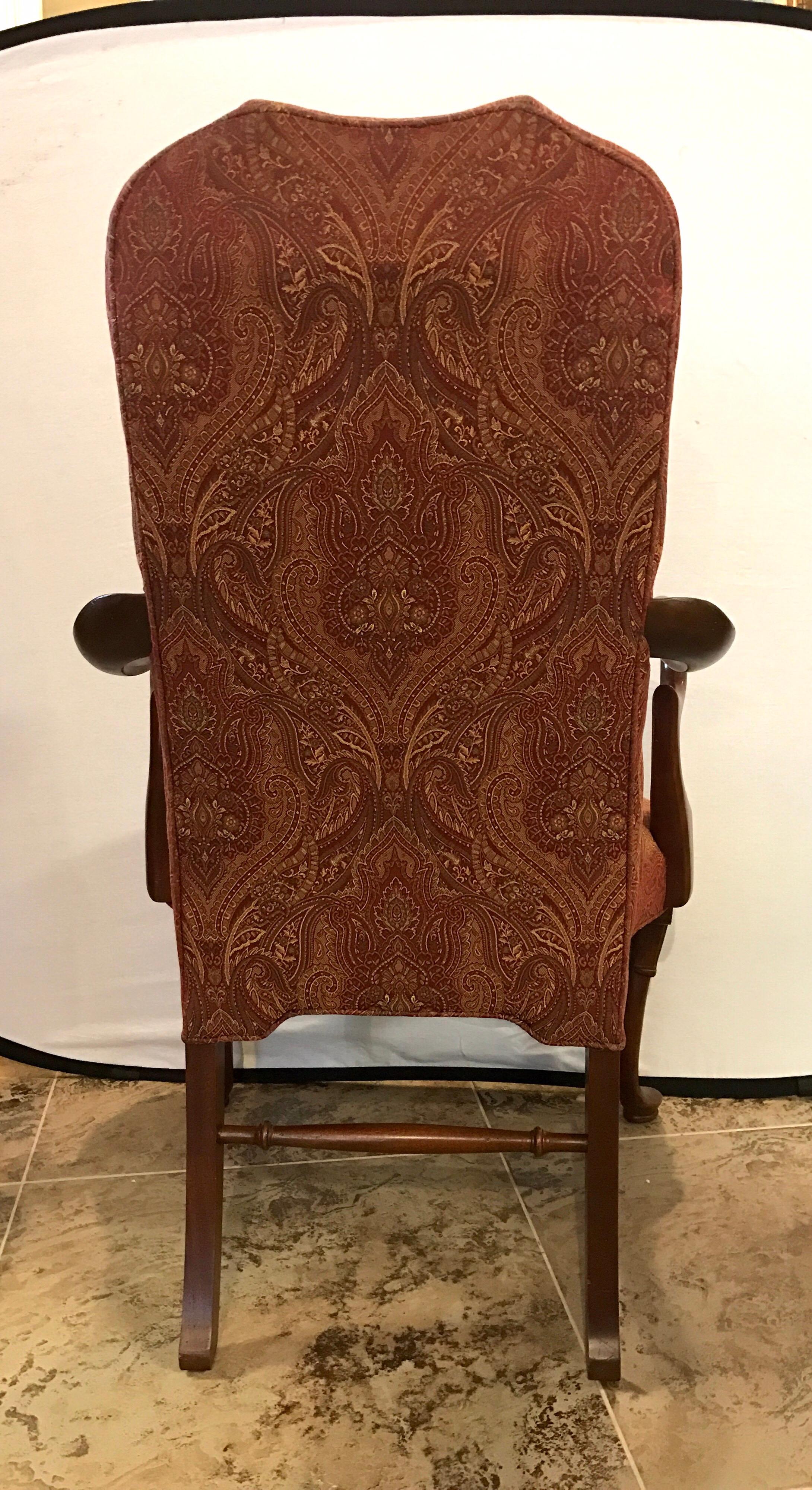 Late 20th Century Mahogany Gooseneck Armchairs Paisley Fabric, Pair