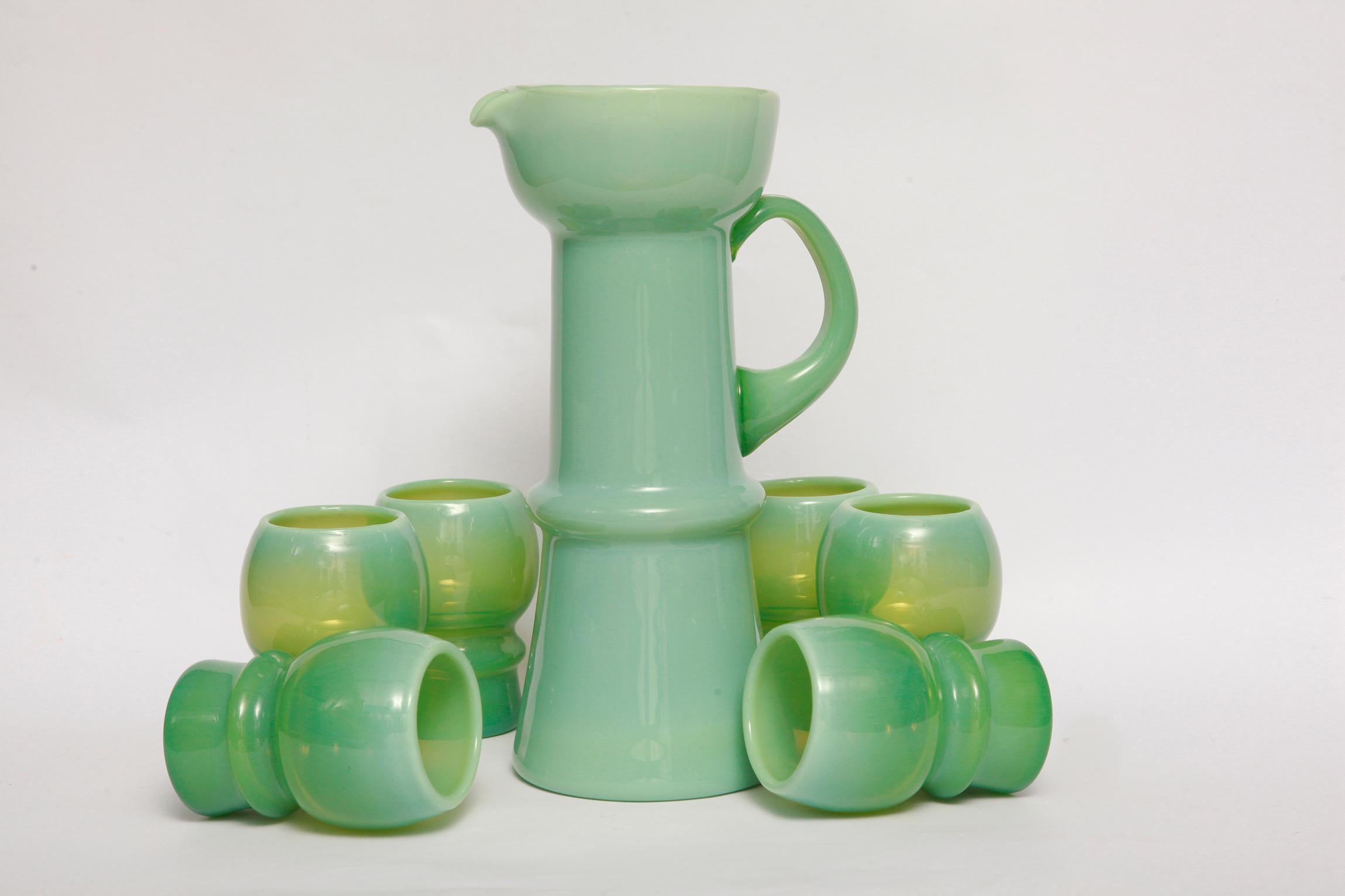 Mid-20th Century Glass Set Mint-Colored for Juices by Zbigniew Horbowy, Poland, 1960s
