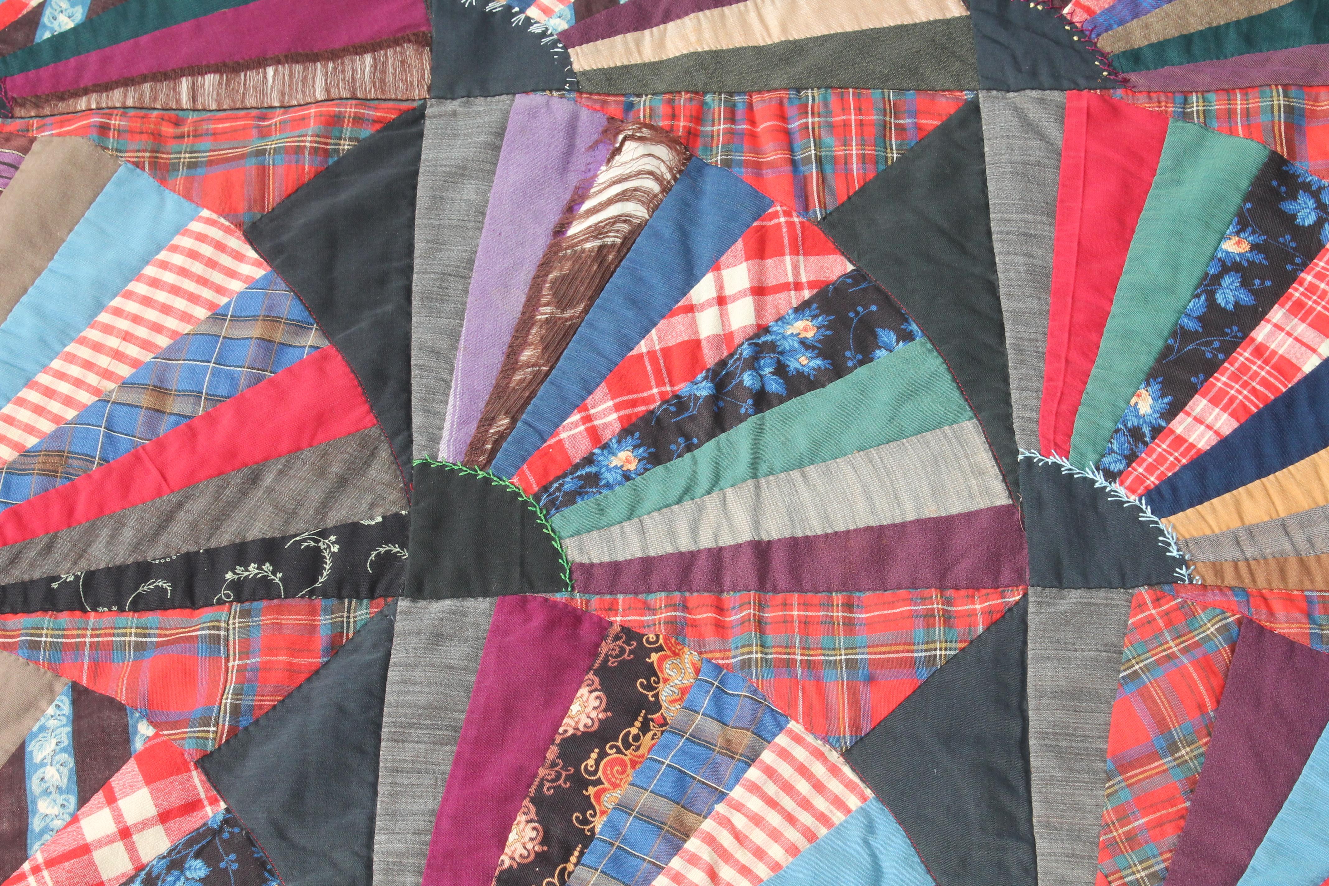 Wool 19th Century Crazy Fan Quilt