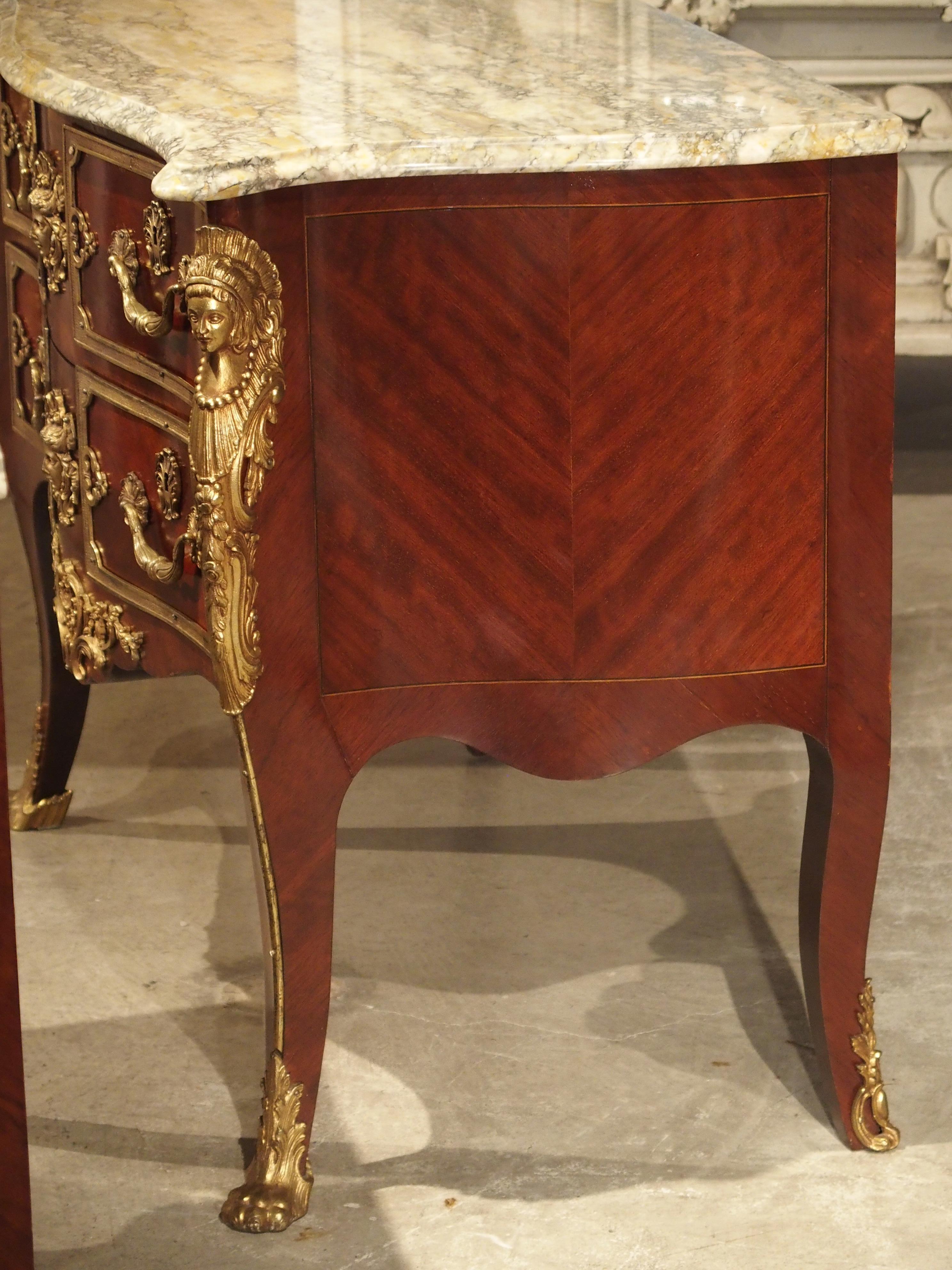 Pair of Early 1900s Mahogany and Gilt Bronze Mounted Louis XV Style Commodes 3