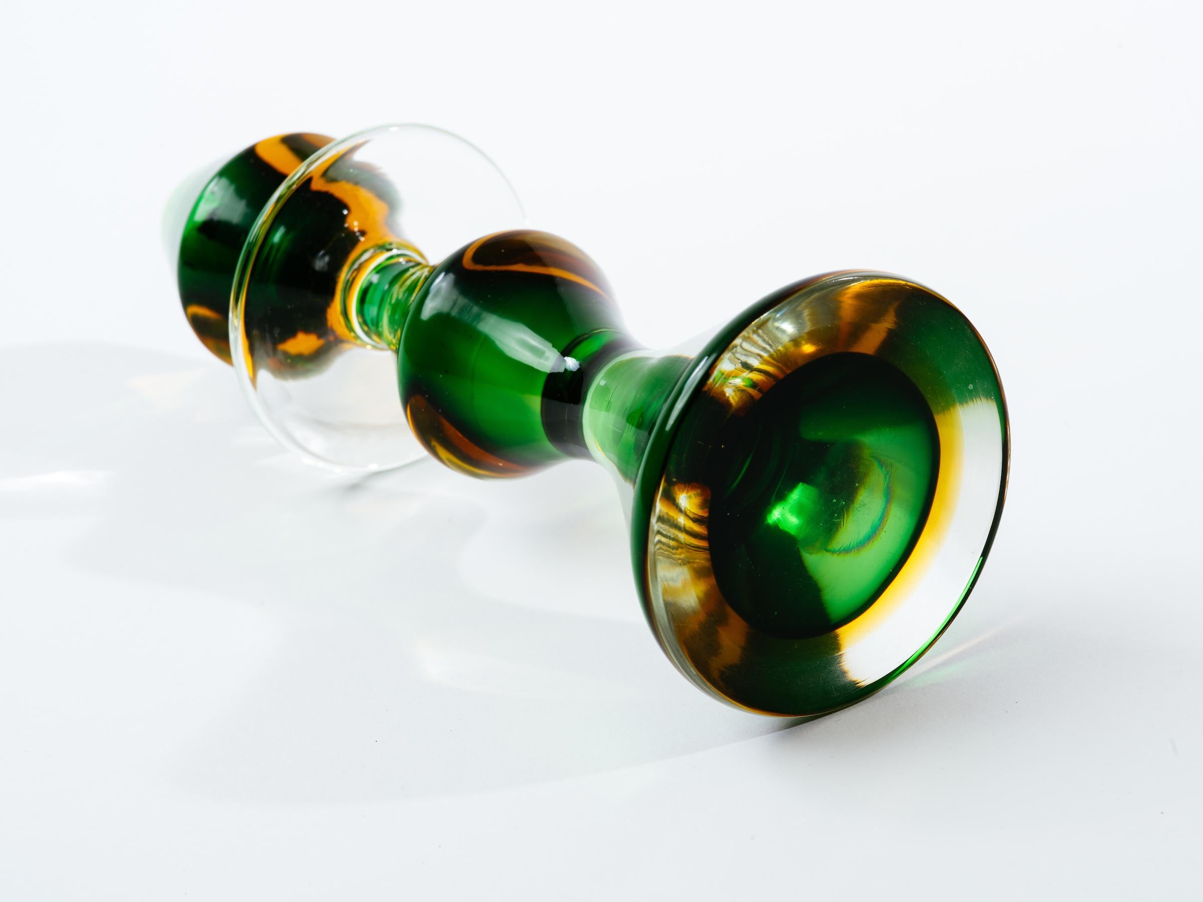 Italian Gold and Emerald Glass Candlesticks by Flavio Poli for Seguso For Sale 1