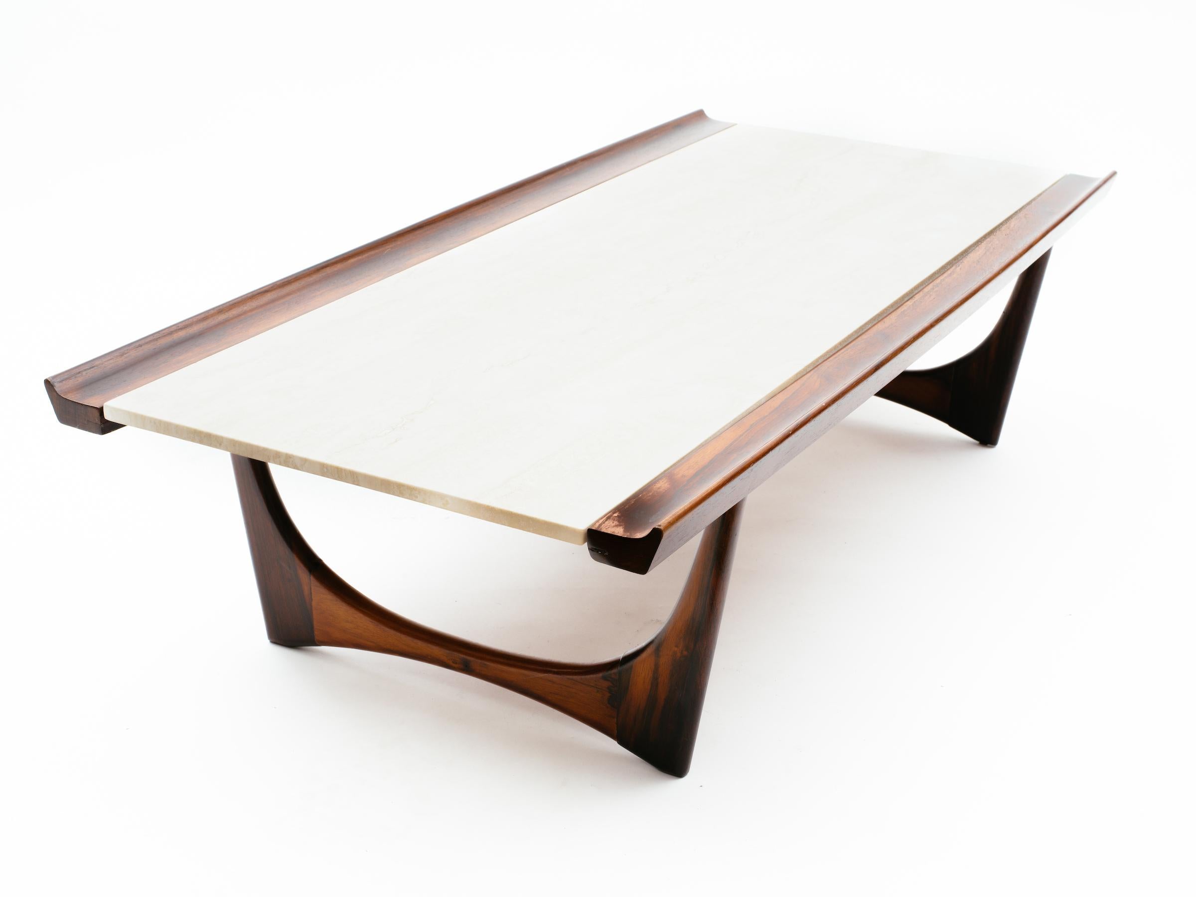 Giuseppe Scapinelli Brazilian Rosewood and Travertine Coffee Table 2
