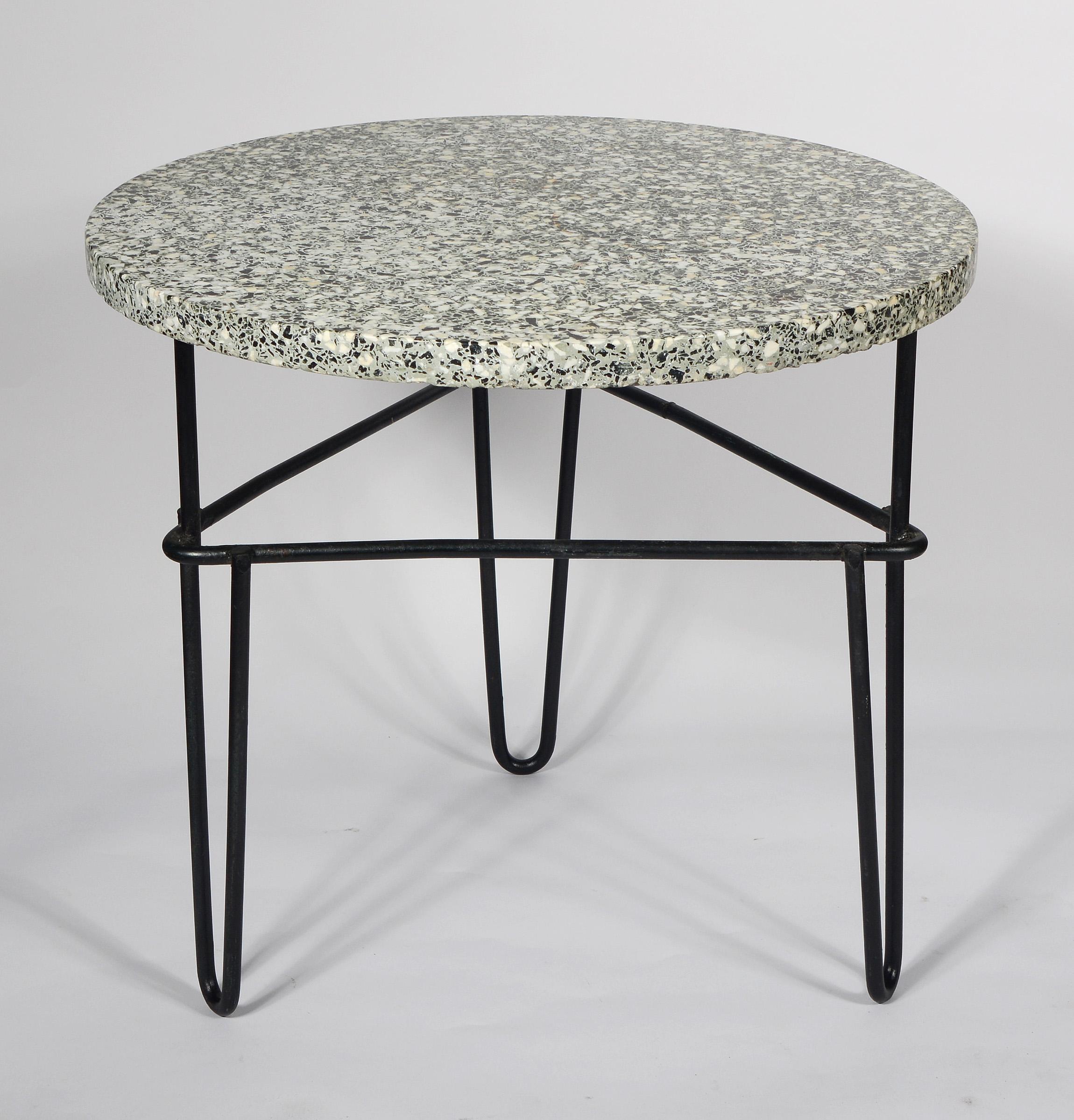 Midcentury Iron and Terrazzo Side Table 1