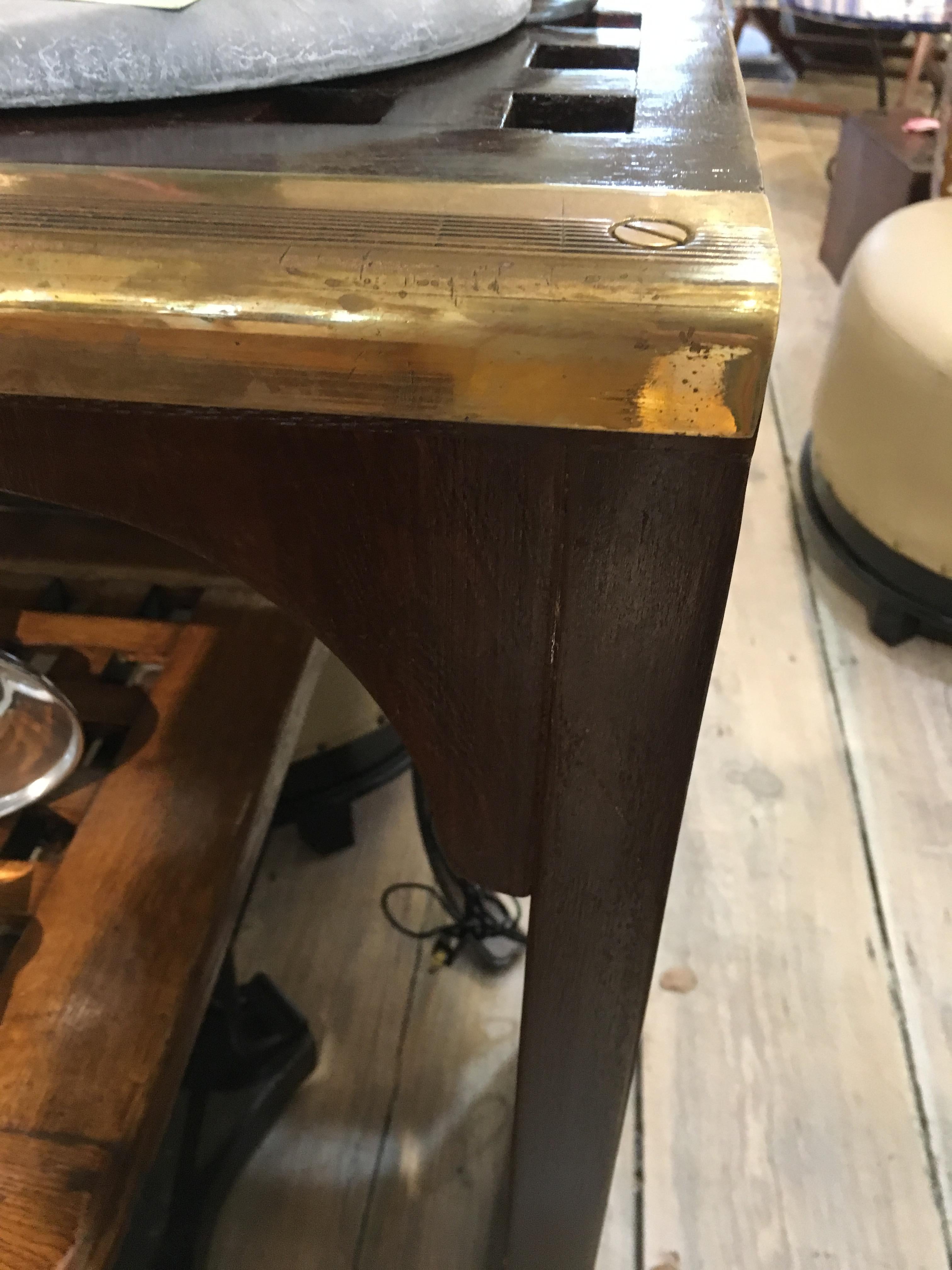 Ship Teak Decking Console Table with Brass Border by Deborah Lockhart Phillips 1