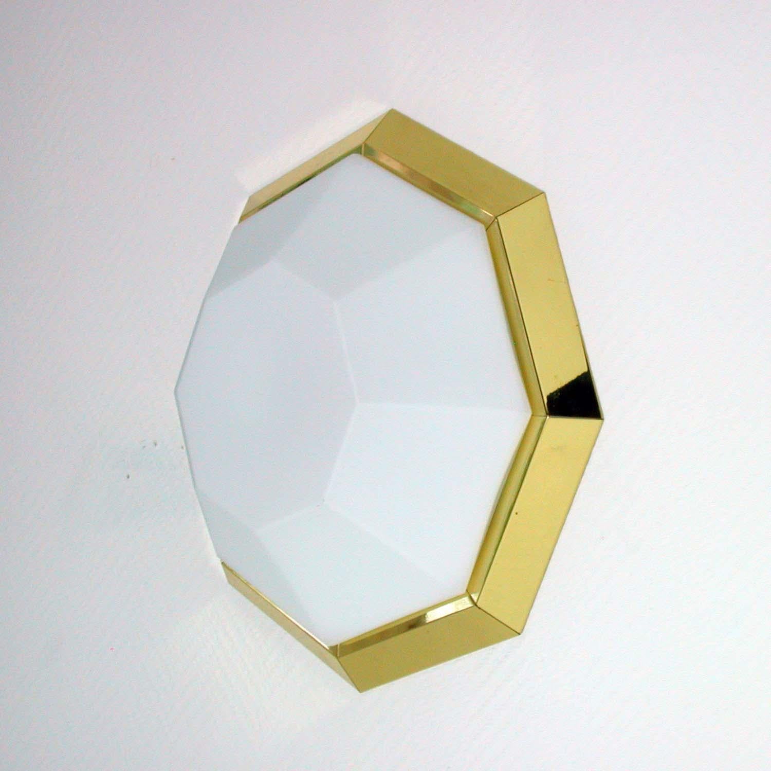 Midcentury German Limburg Brass and Milk Glass Octagonal Sconce Flush Mount 3