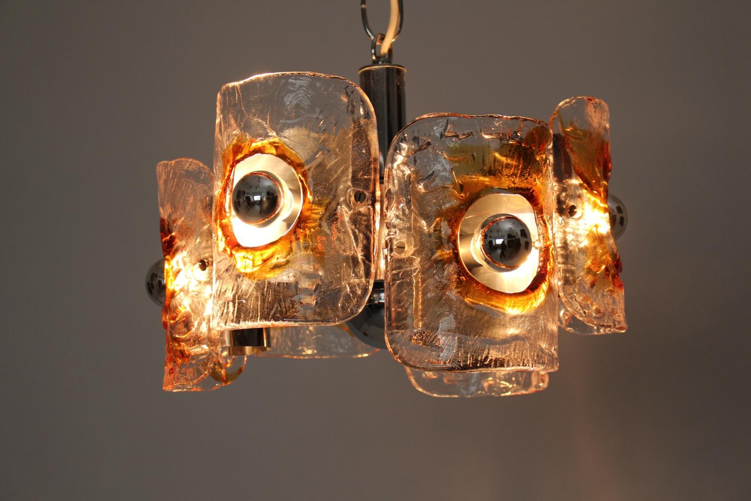Mid Century Modern Vintage Glass Chandelier Mazzega Chandelier, Italy, 1970 For Sale 4
