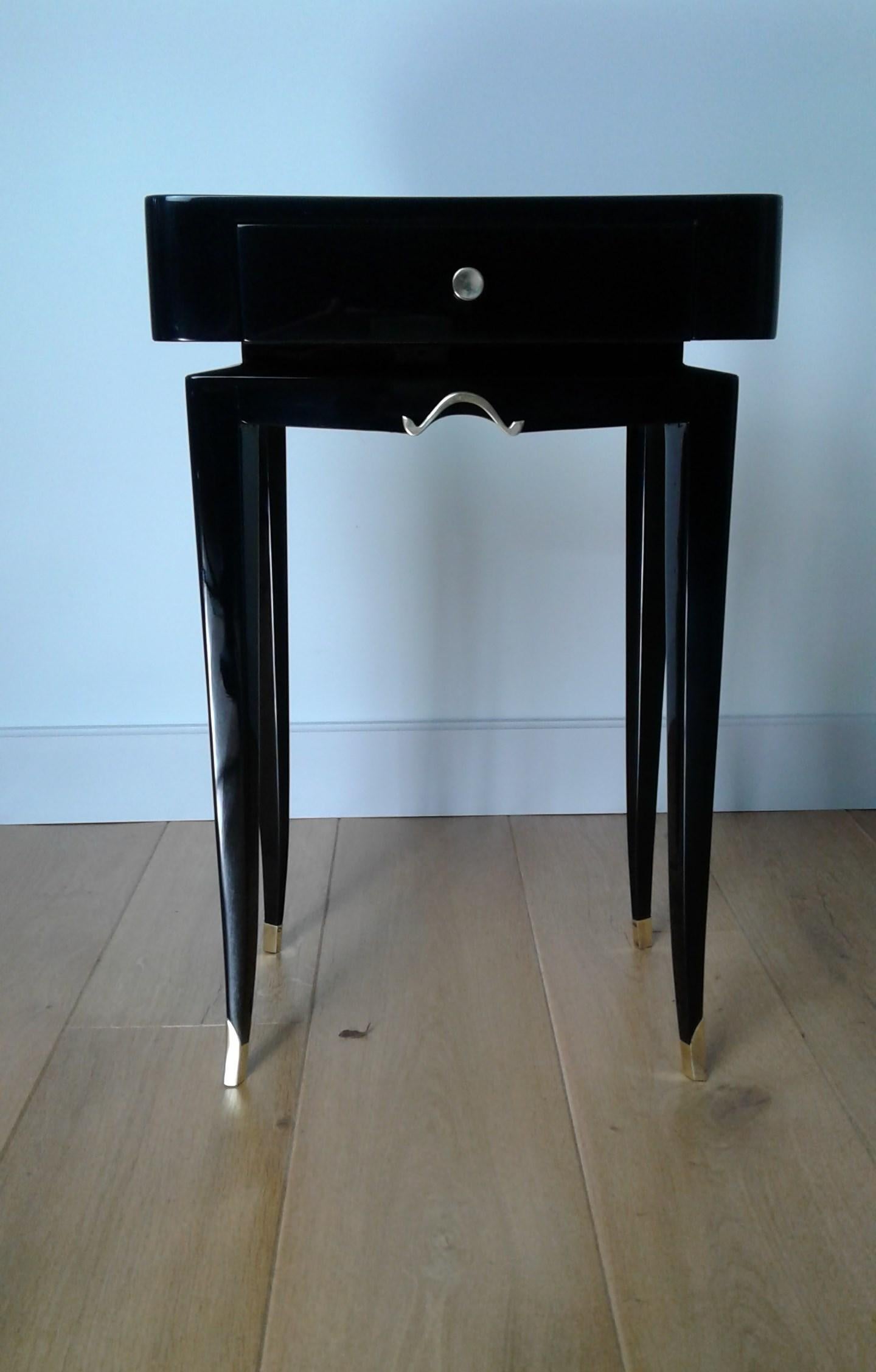 Pair of Bedside or Sofa End Tables in Black Lacquer by M. Rinck 2
