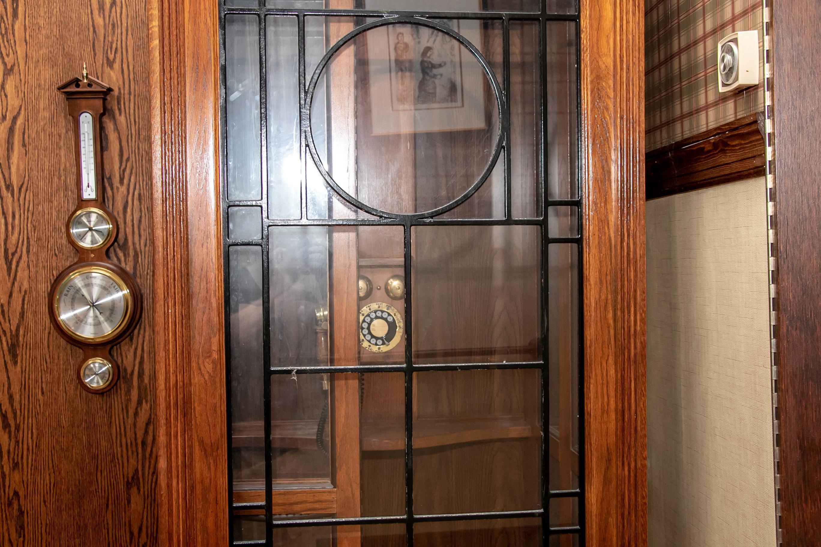 Oak Vintage Working Replica of an Antique Wood and Glass Door Phone Booth