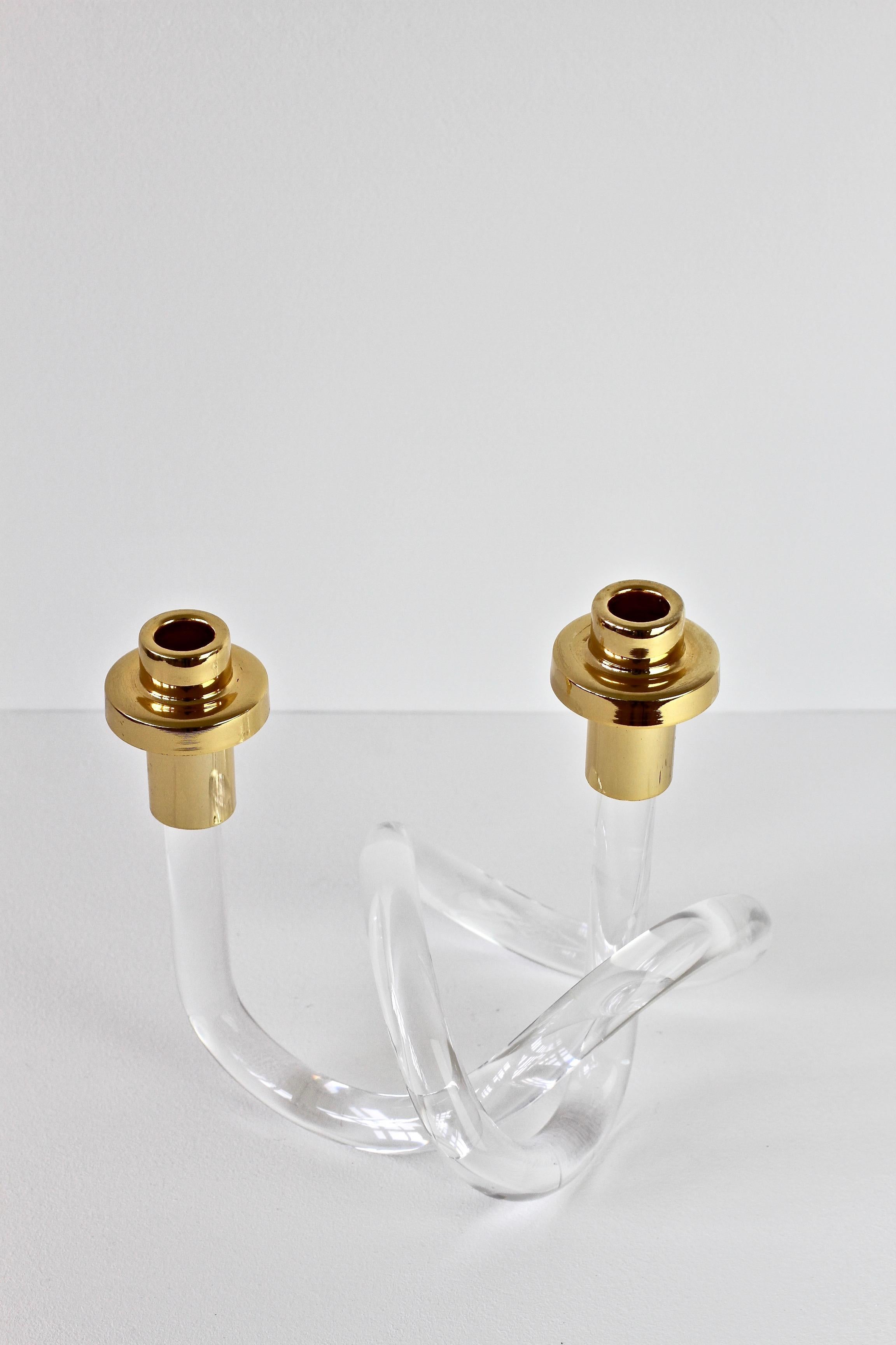 Brass Gold & Lucite Twisted Pretzel Candlestick Holder/Candelabra by Dorothy Thorpe