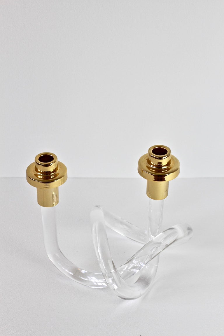 Gold and Lucite Twisted Pretzel Candlestick Holder/Candelabra by