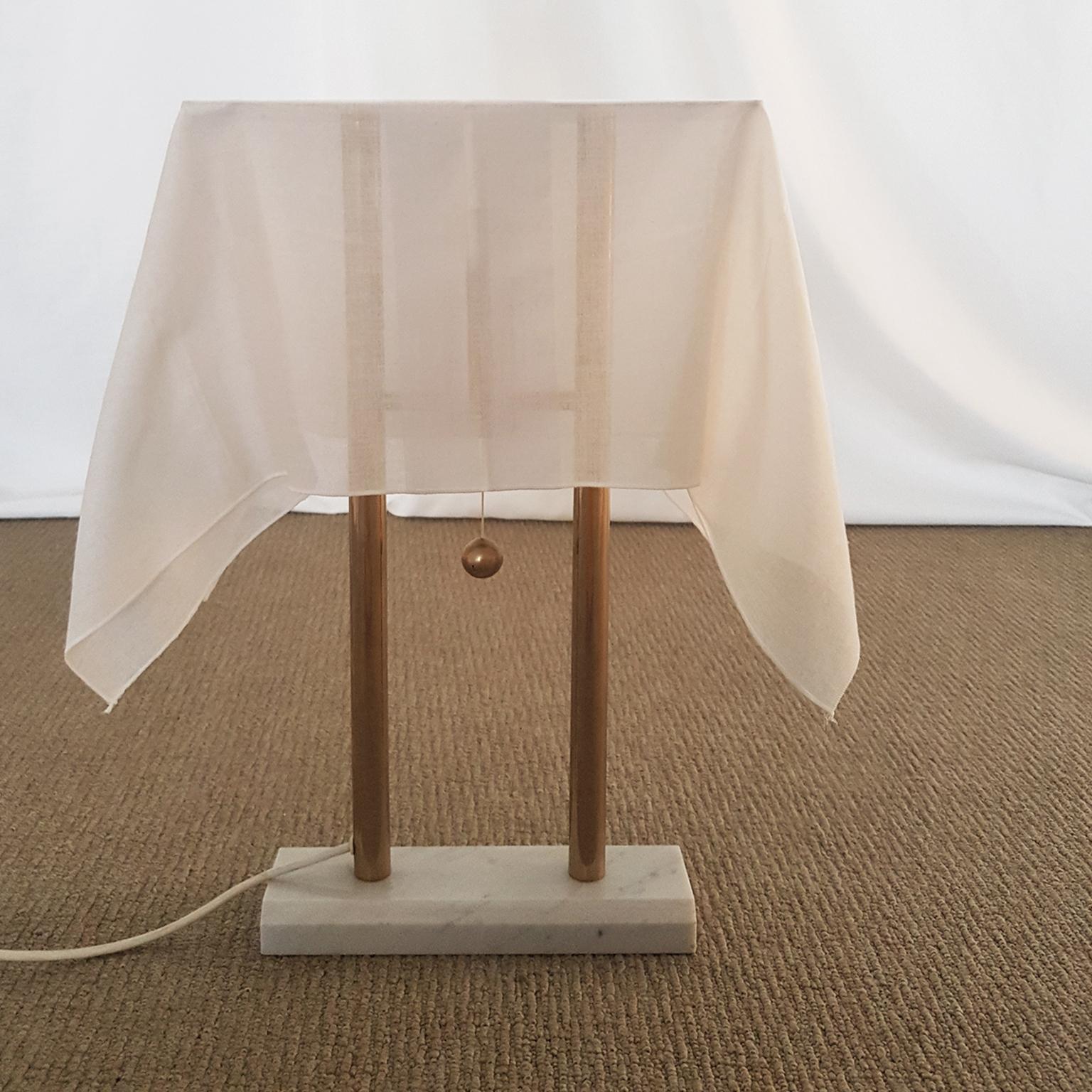 K. Takahama Table Lamp in Carrara Mable and Metal with White Fabric Lampshade 2