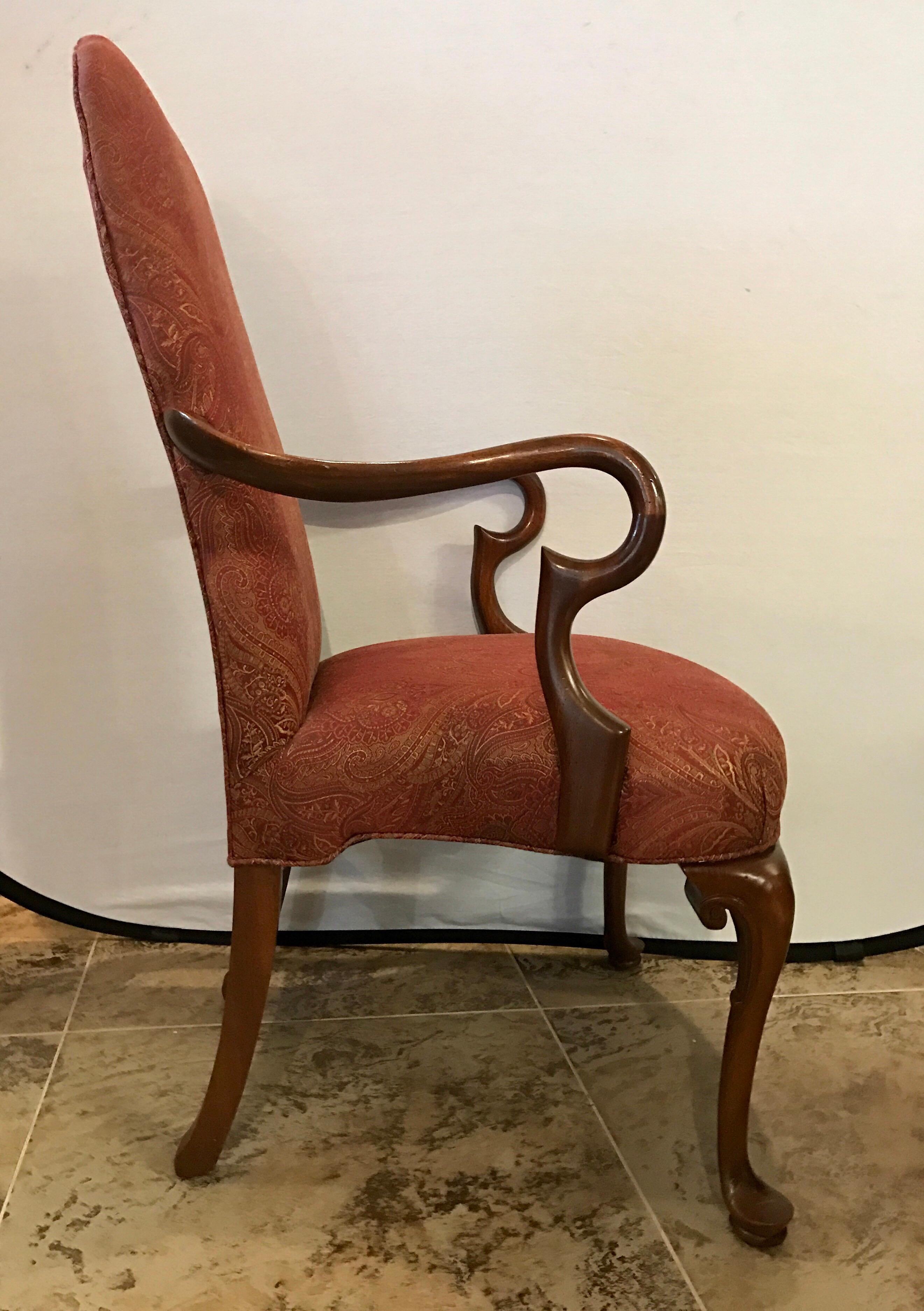 Mahogany Gooseneck Armchairs Paisley Fabric, Pair 1
