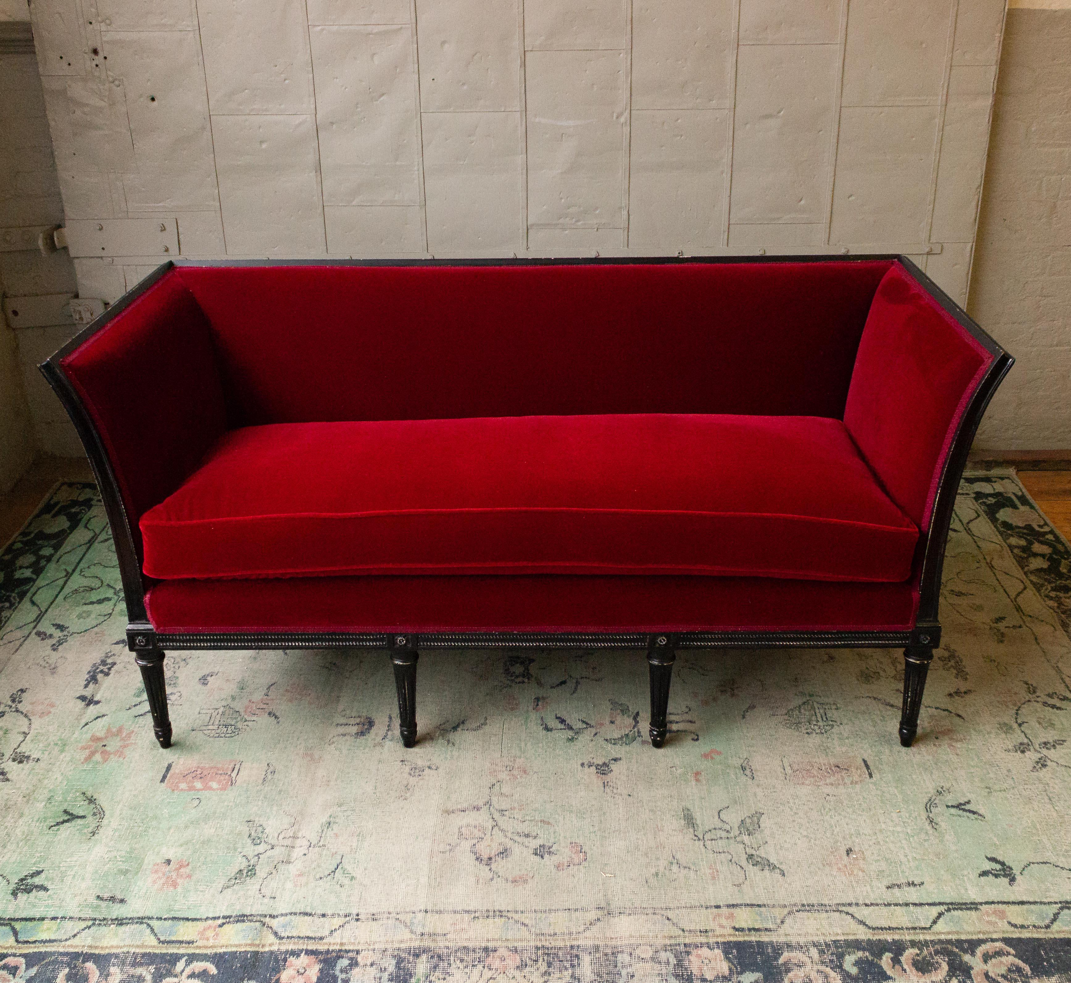 Louis XVI Style Red Velvet Settee 1