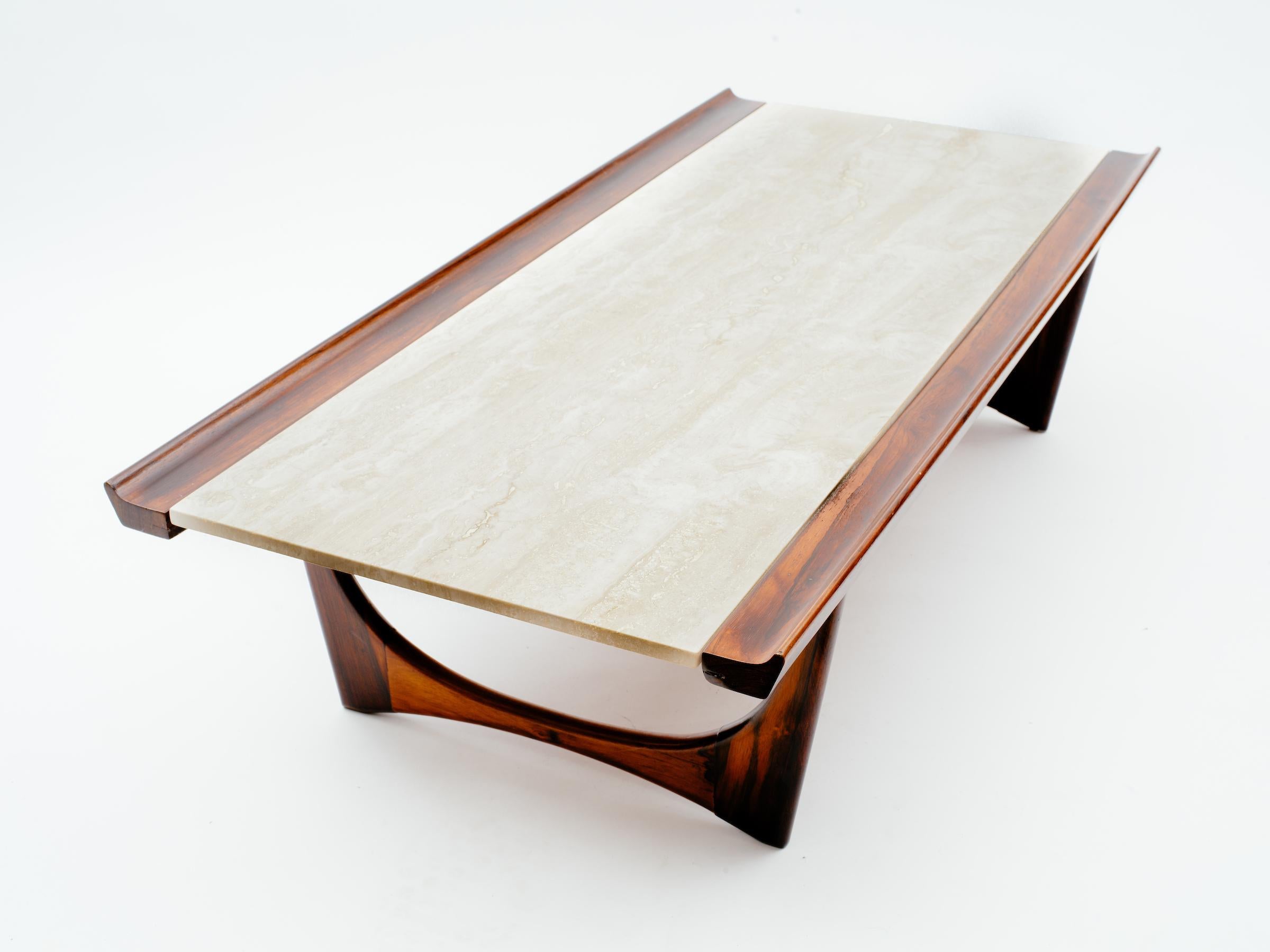 Giuseppe Scapinelli Brazilian Rosewood and Travertine Coffee Table 3