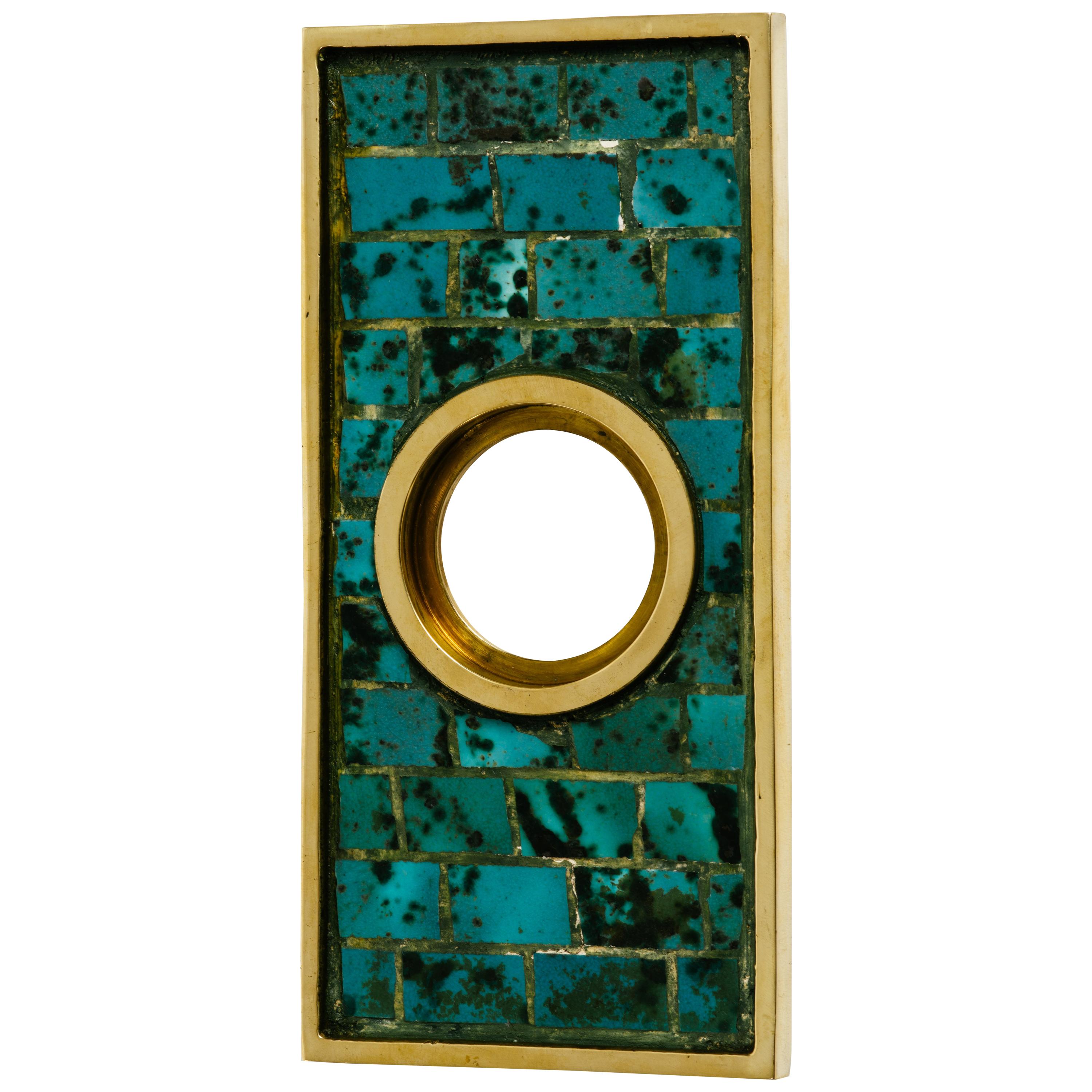 Mexican Hand-Wrought Brass and Stone Door Escutcheon Plate For Sale