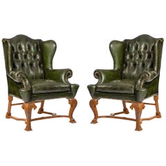 Antique Edwardian Walnut Wing Armchairs in the George I Style