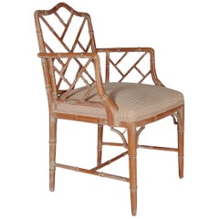 Hollywood Regency Faux Bamboo White Washed Chinese Chippendale Armchair