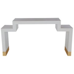 Hollywood Regency White Lacquer and Brass Petite Console or Media Table