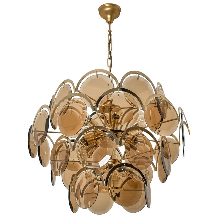 Large Smoked Glass And Brass Chandelier In The Style Of Viscosi Large Smoked Glass And Brass Chandelier In The Style Of Viscosi Italy For