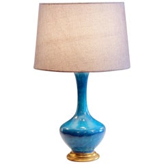 Retro Art Pottery Lamp Old Turquoise Art Deco Egyptian Revival Crackle Glaze