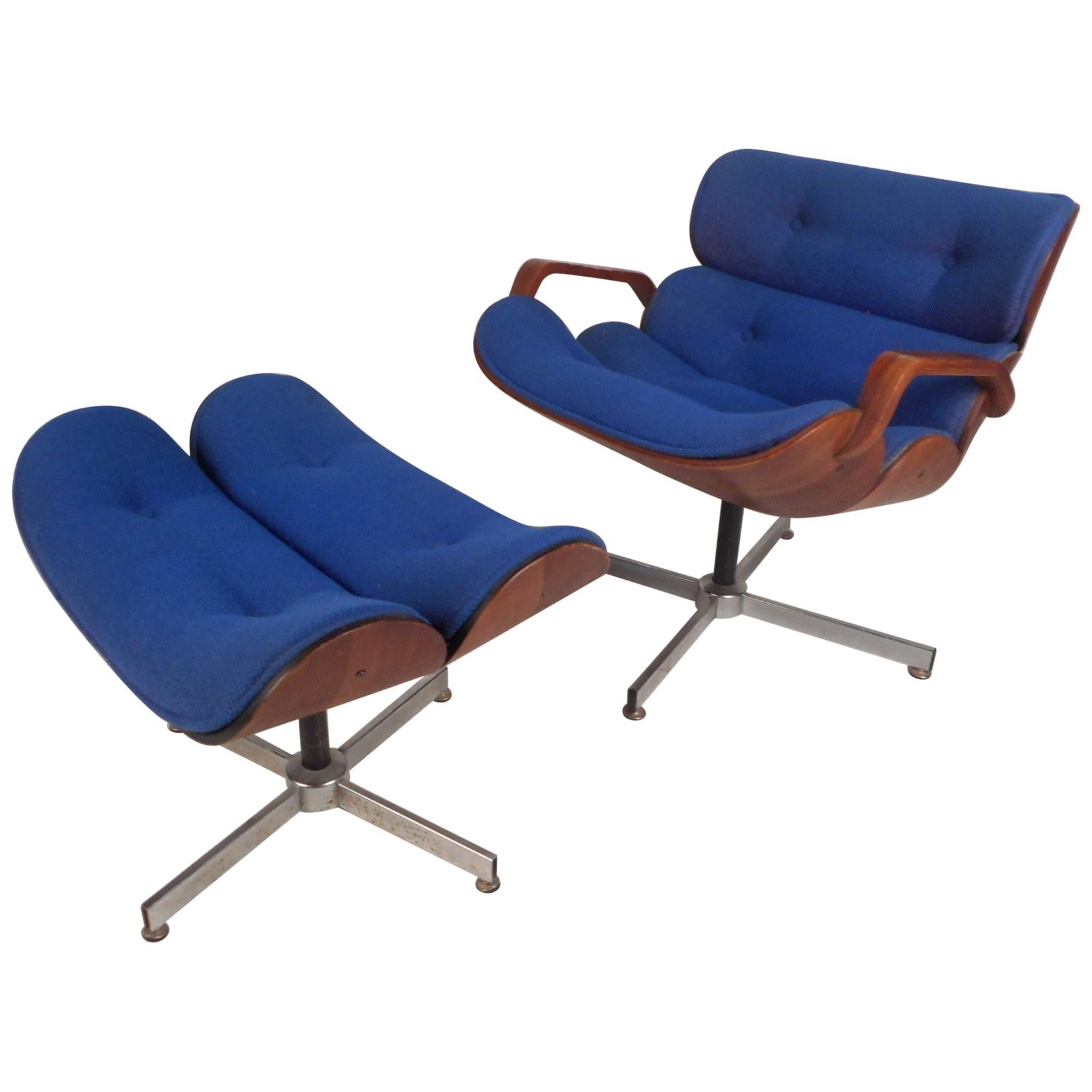 Mid-Century Modern Eames Style Swivel Lounge Chair and Ottoman