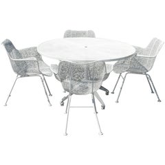 Mid-Century Modern Metal Wire Garden Table with 4 Chairs