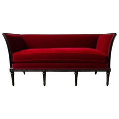 Vintage Louis XVI Style Red Velvet Settee