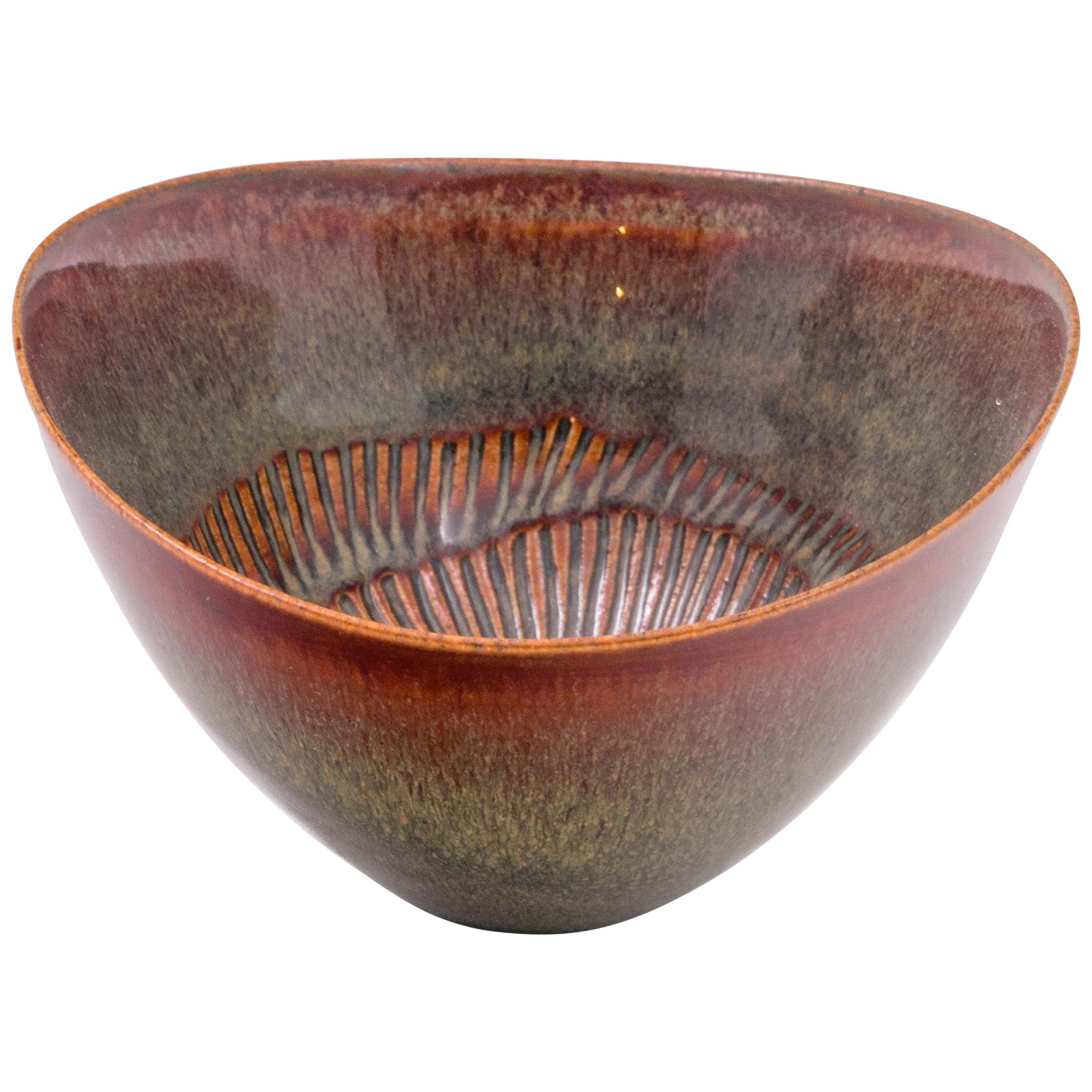 Stig Lindberg Signed Glazed Ceramic Bowl for Gustavberg, Sweden, 1950s