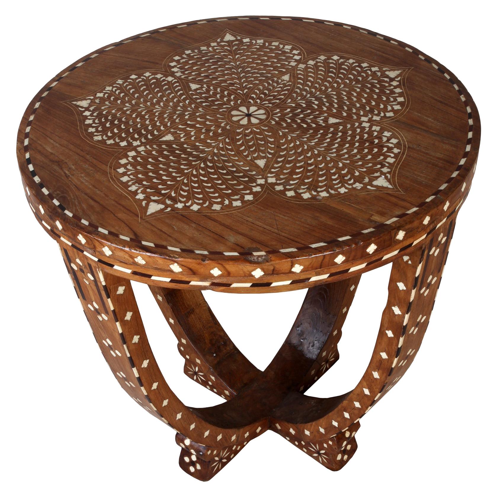 Teak Side or Center Table with Bone Inlay, India