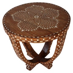 Teak Side or Center Table with Bone Inlay, India