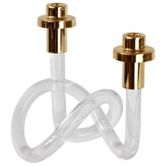 Gold & Lucite Twisted Pretzel Candlestick Holder/Candelabra by Dorothy Thorpe