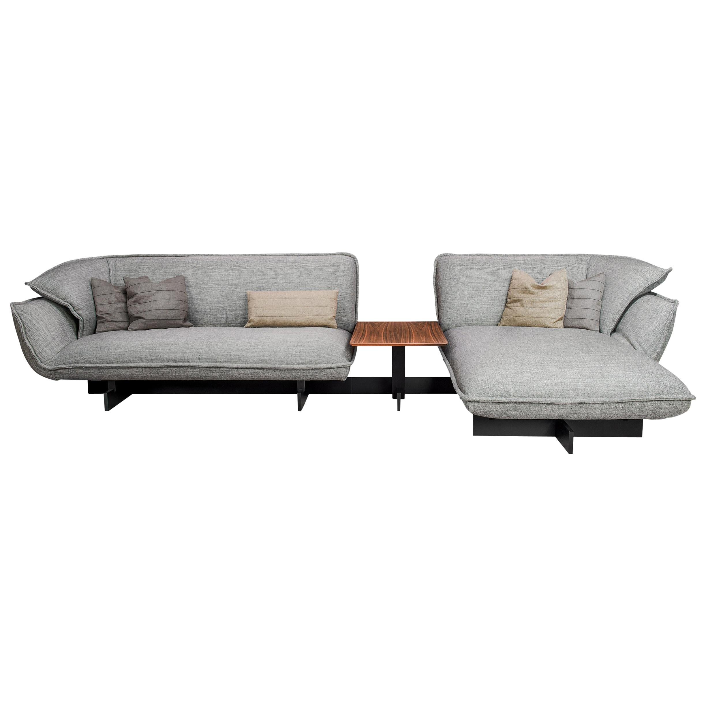 Grey Fabric Beam Sofa Sectional in Warm Grey with Pillows, Cassina 