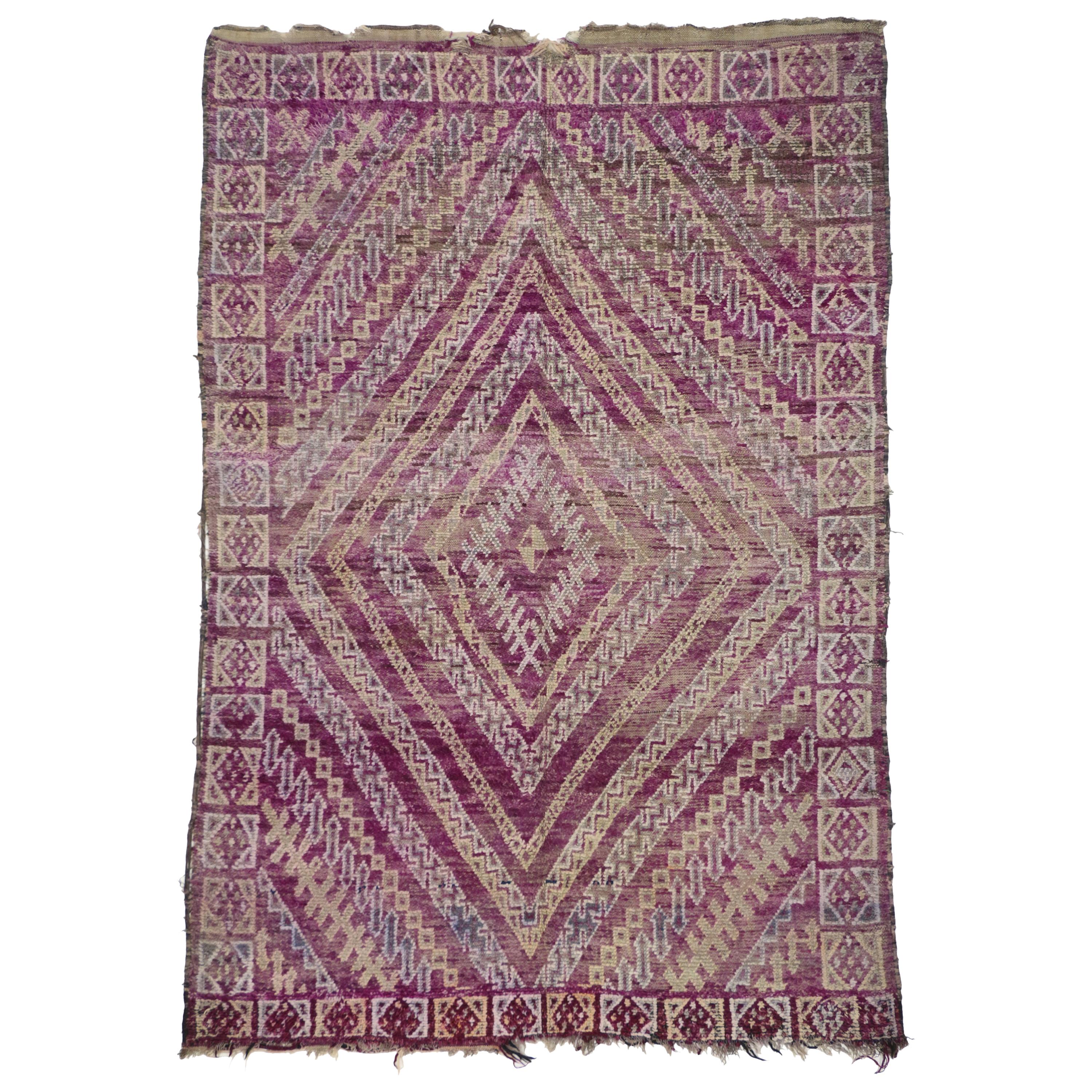 Vintage Purple Beni M'Guild Moroccan Rug with Memphis Design Postmodern Style
