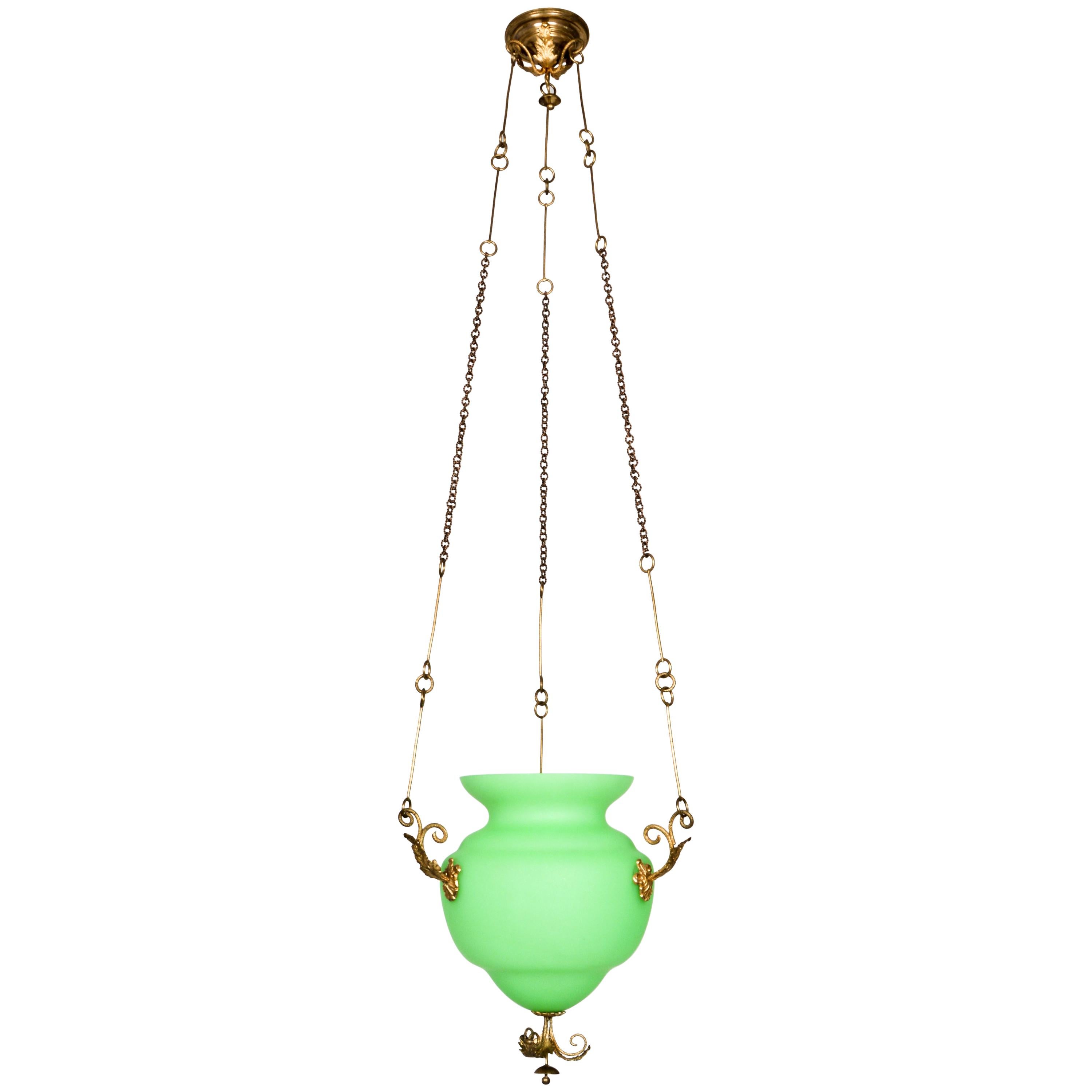 Lobmeyr Restored Biedermeier Green Glass Pendant Lamp Vessel For Sale