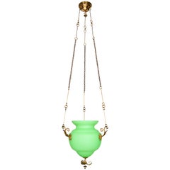 Antique Lobmeyr Restored Biedermeier Green Glass Pendant Lamp Vessel