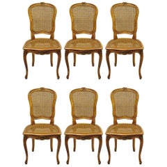 Six French Provincial Louis XV Style Italian Cane Back & Seat Dining Side Chairs