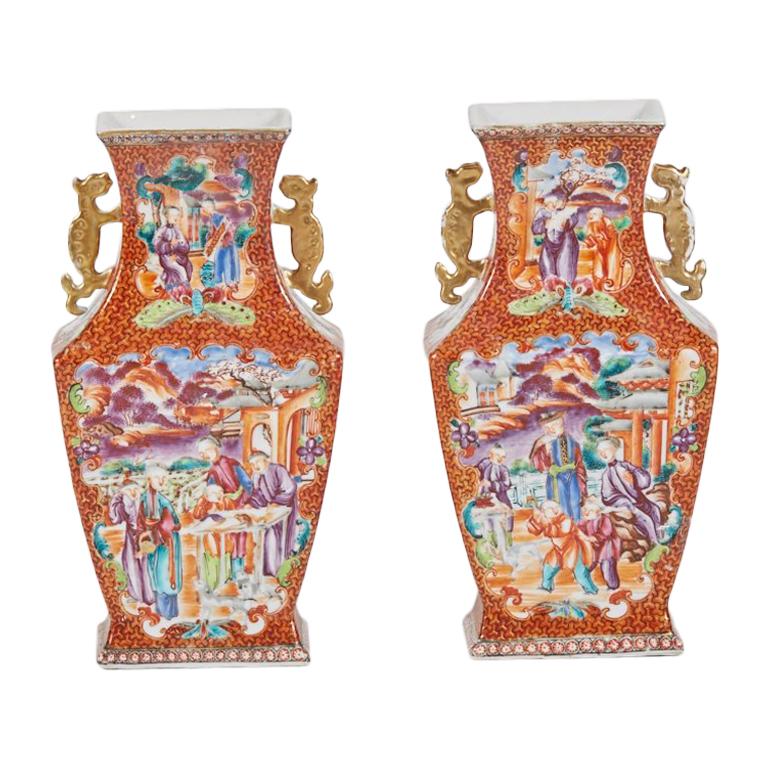 Pair of 18th Century Chinese Export Mandarin Vases