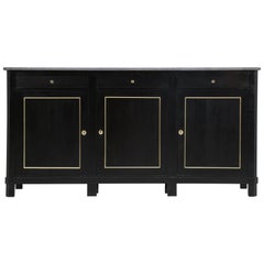 Antique French Buffet, Ebonized with Brass Trim, Marble Top Thoroughly Restored