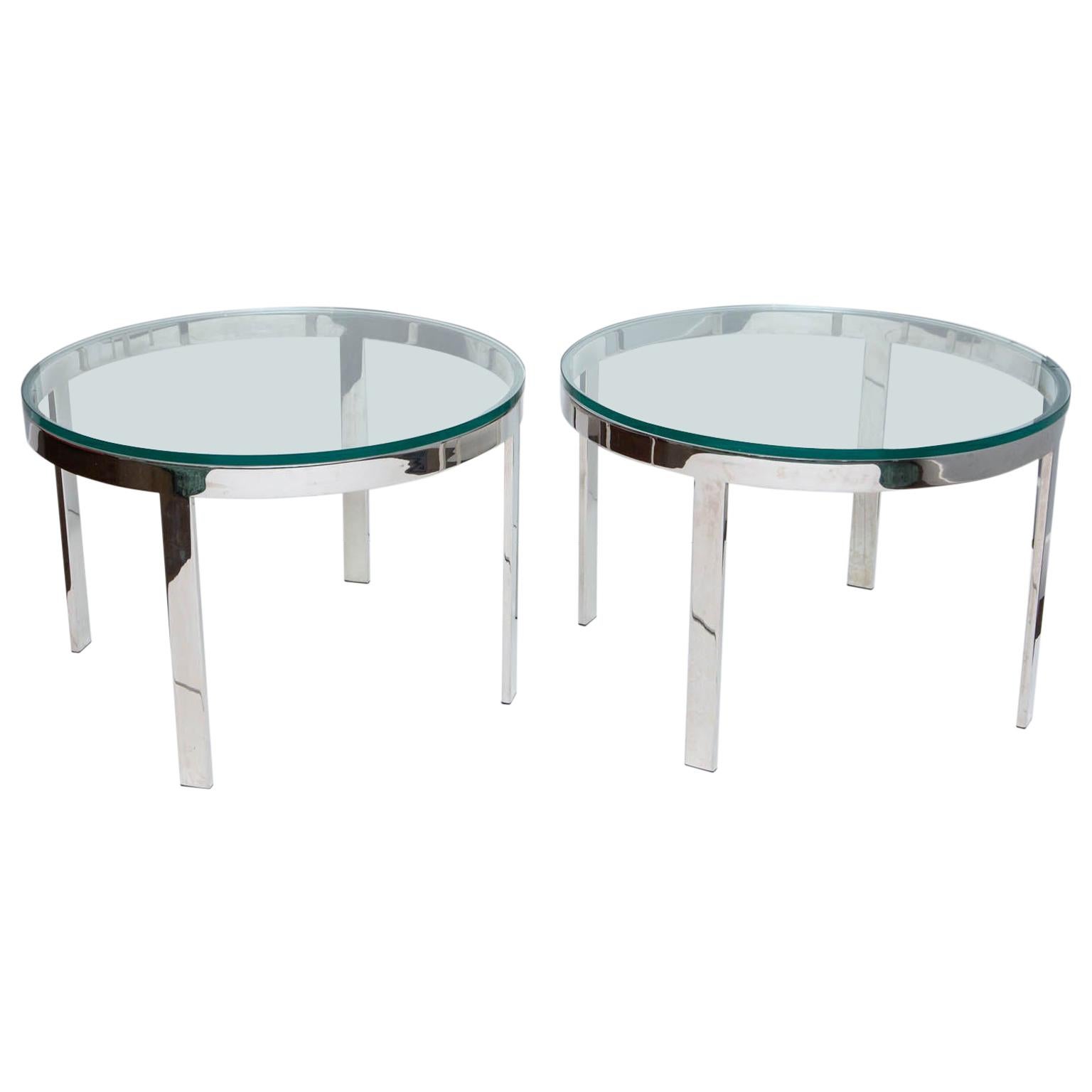 Pair of Milo Baughman Style Chrome and Glass Side Tables