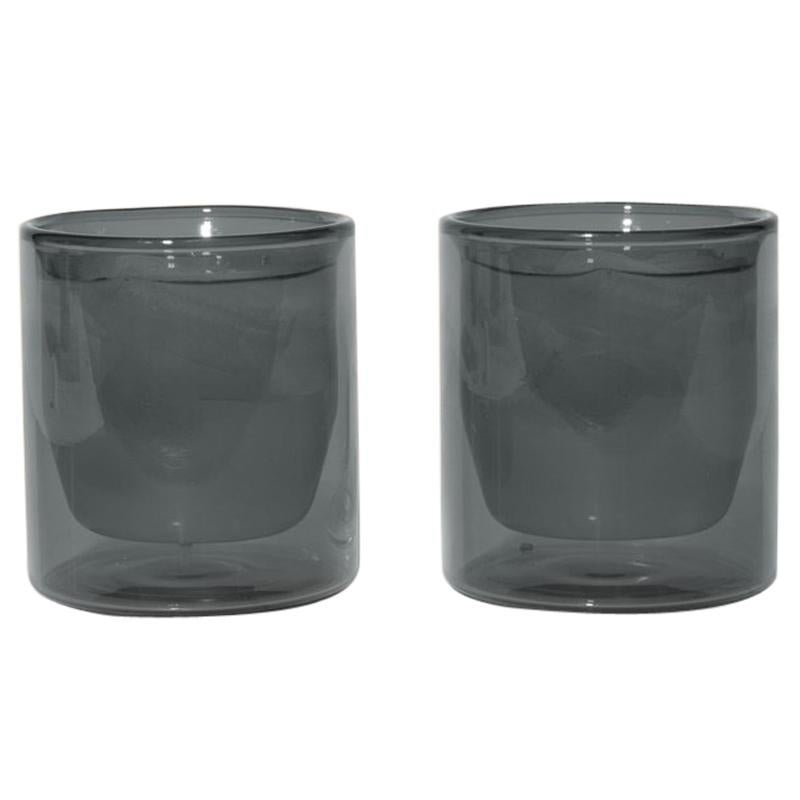 Double-Wall 6oz Glasses, Set of Two, Gray For Sale