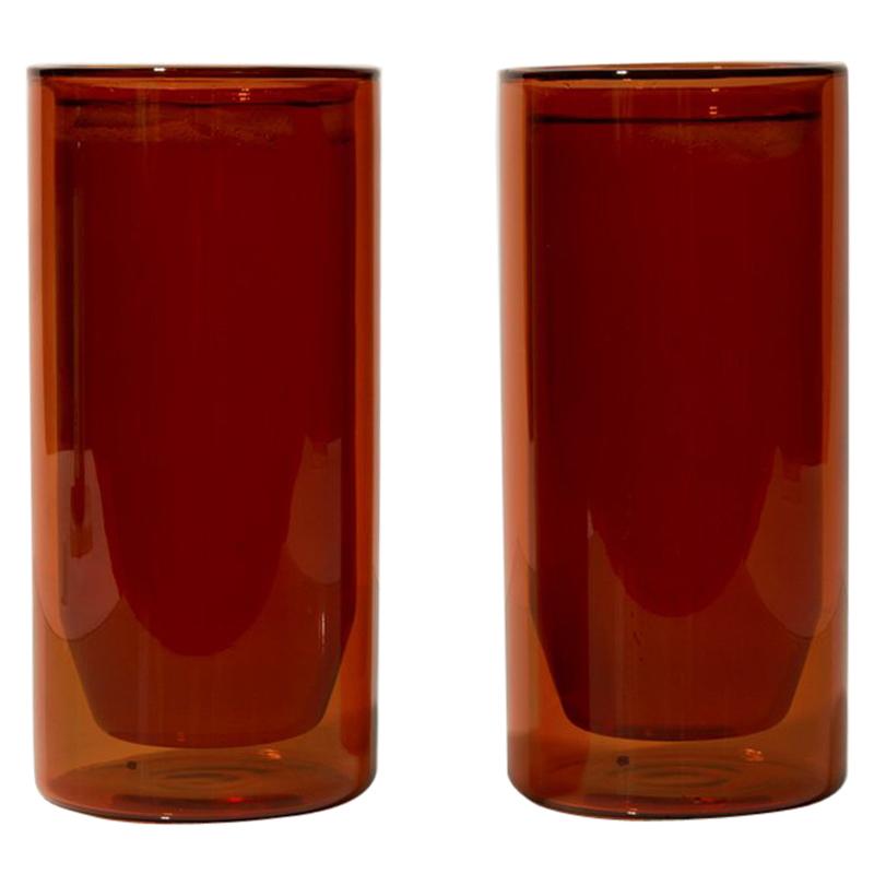 Double-Wall 16oz Glasses, Set of Two, Amber For Sale