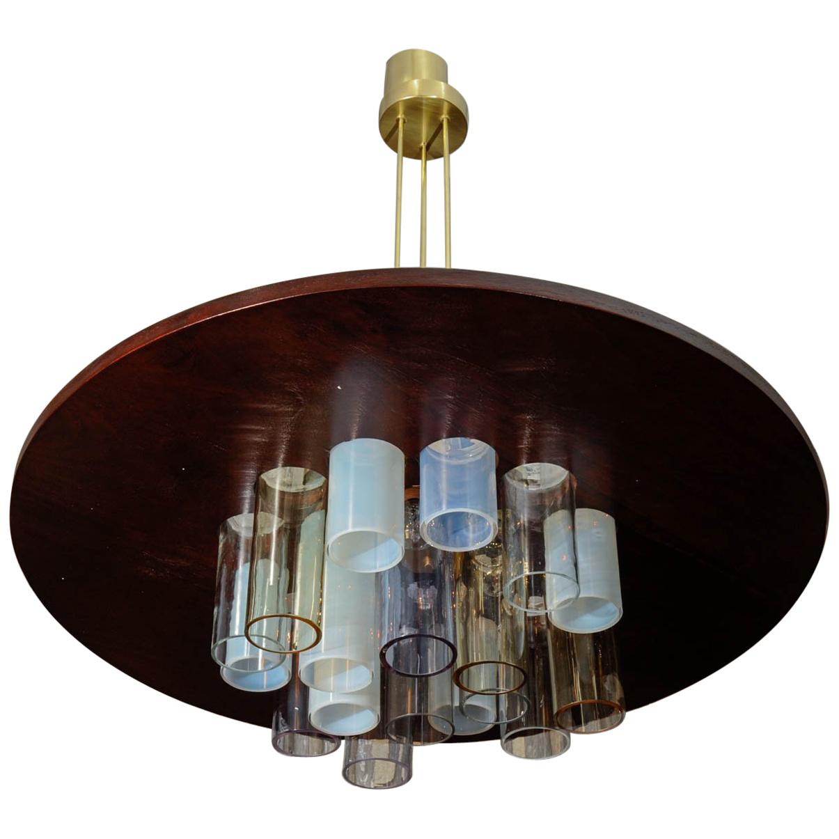 Unique Wood and Glass Chandelier by Esperia For Sale