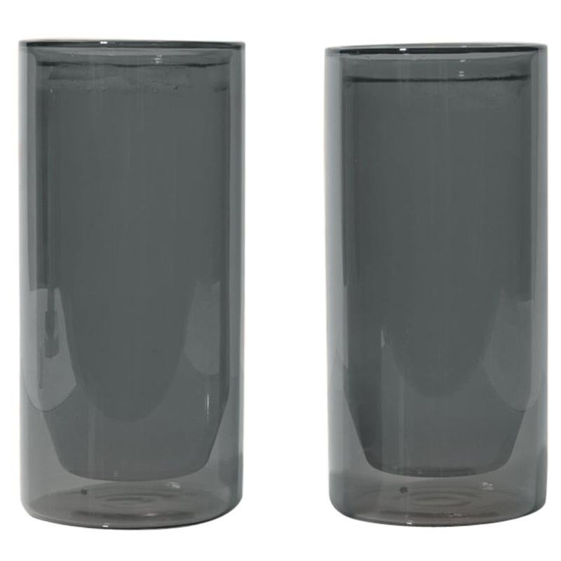 Double-Wall 16oz Glasses, Set of Two, Gray For Sale