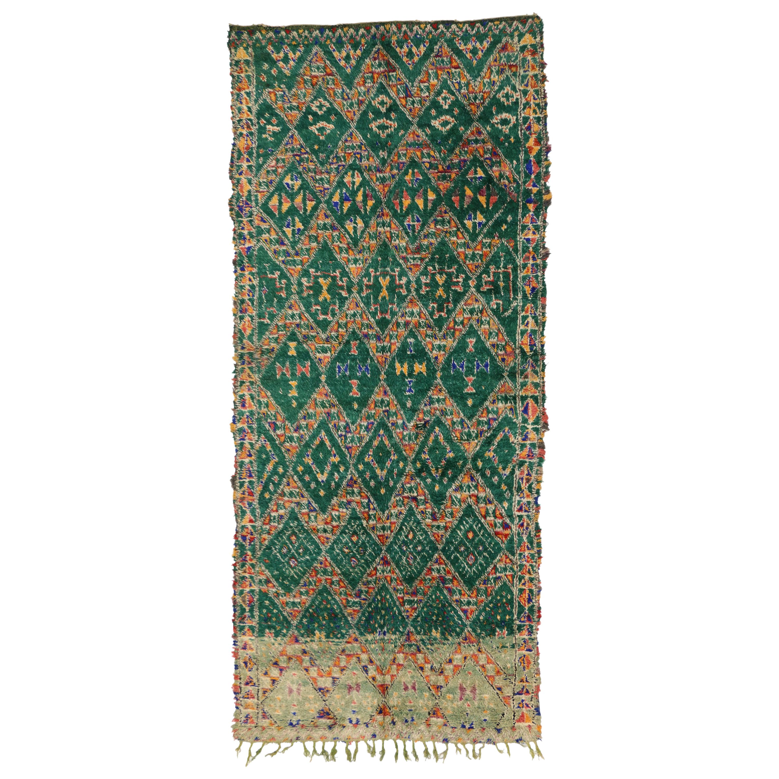 Vintage Green Beni M'Guild Moroccan Rug with Tribal Style, Berber Moroccan Rug