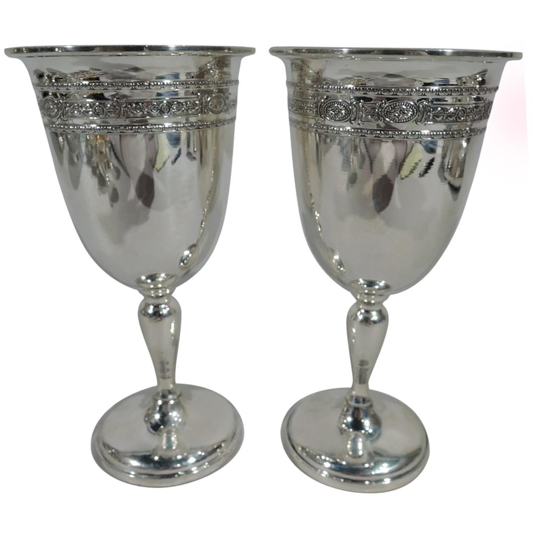 Pair of Antique American Neoclassical Sterling Silver Goblets