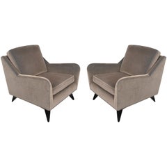 Early 1950s Pair of Harvey Probber Club Chairs in Smokey Gray Mohair