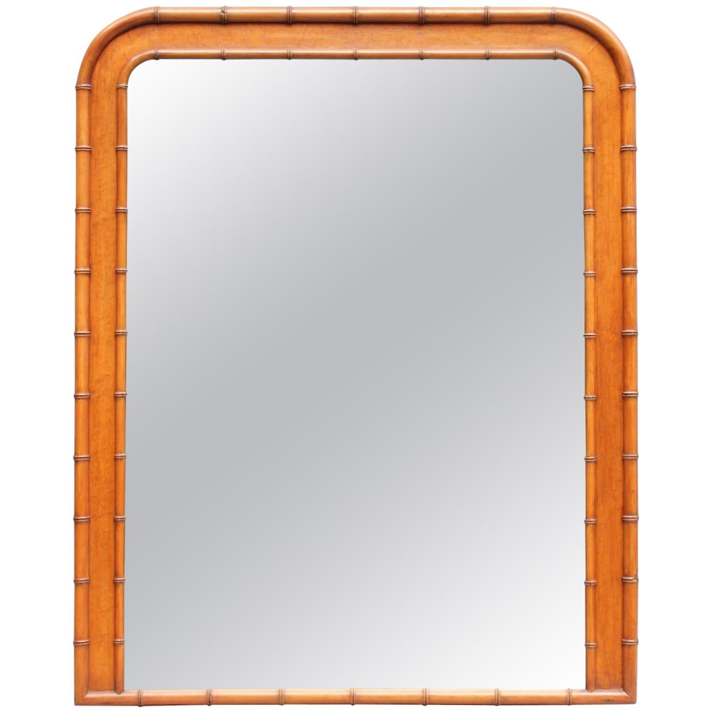 French Napoleon II Faux Bamboo and Mahogany Framed Mirror For Sale