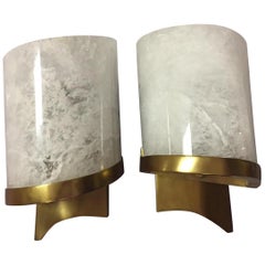 Pair of Modern Style Carved Rock Crystal and Brass Sconces