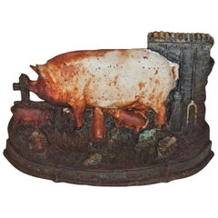 Antique 19th Century Original Painted Pig Door Stop